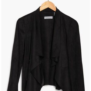 Faux Leather Sophisticated Black Draped Blazer